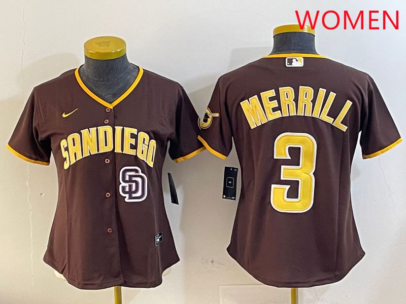 Women San Diego Padres #3 Merrill Brown Game 2025 Nike MLB Jersey style 8->women mlb jersey->Women Jersey